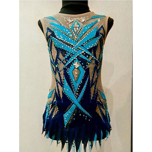 

21Grams Rhythmic Gymnastics Leotards Artistic Gymnastics Leotards Women's Girls' Leotard Blue Spandex High Elasticity Breathable Handmade Jeweled Diamond Look Sleeveless Competition Dance Rhythmic