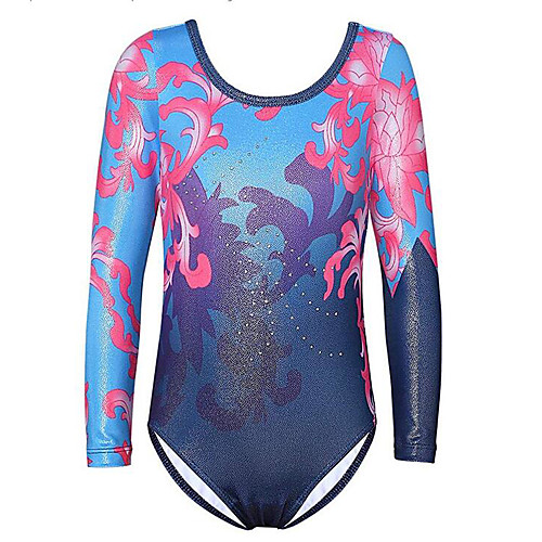 

21Grams Rhythmic Gymnastics Leotards Artistic Gymnastics Leotards Women's Girls' Leotard Blue Spandex High Elasticity Breathable Handmade Jeweled Diamond Look Long Sleeve Training Dance Rhythmic