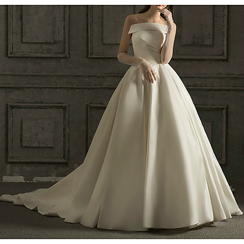 

Ball Gown Wedding Dresses Strapless Watteau Train Satin Strapless Simple Elegant with Ruched 2021