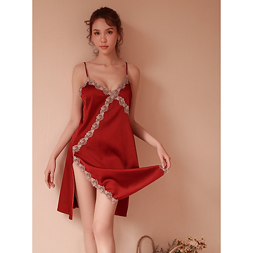 

Women's Backless Babydoll & Slips Nightwear Solid Colored Black Wine White M L