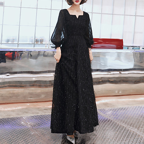 

A-Line Elegant Holiday Formal Evening Dress Scoop Neck 3/4 Length Sleeve Floor Length Spandex with Sequin 2021