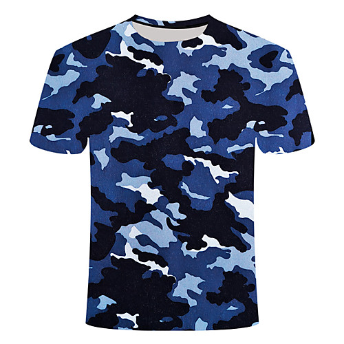 

Men's Plus Size Graphic Camo / Camouflage Print Slim T-shirt Basic Daily Round Neck Blue / Short Sleeve