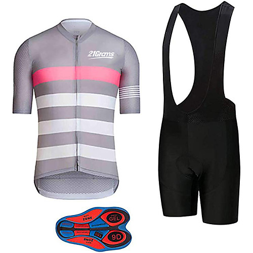 

21Grams Men's Short Sleeve Cycling Jersey with Bib Shorts Spandex Polyester Pink / Black Stripes Bike Clothing Suit UV Resistant Breathable 3D Pad Quick Dry Sweat-wicking Sports Solid Color Mountain