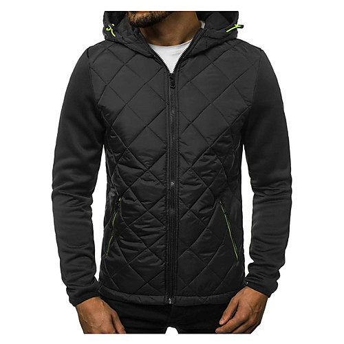 

Men's Daily Fall & Winter Regular Trench Coat, Color Block Hooded Long Sleeve Polyester Black / Light gray