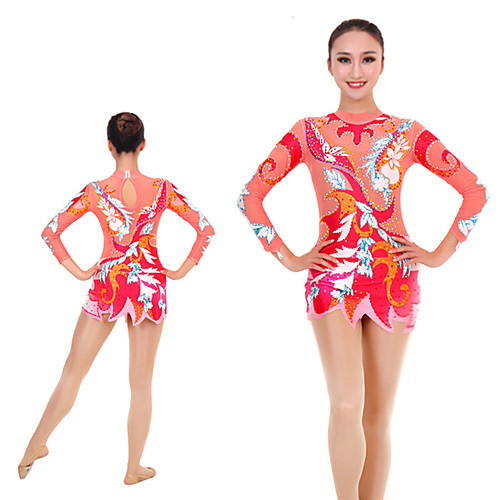 

Rhythmic Gymnastics Leotards Artistic Gymnastics Leotards Women's Girls' Kids Leotard Spandex High Elasticity Handmade Long Sleeve Competition Dance Rhythmic Gymnastics Artistic Gymnastics Red