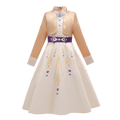 

Princess Anna Dress Flower Girl Dress Girls' Movie Cosplay Cosplay Costume Party Vacation Dress Purple (With Accessories) Beige Dress Polyster