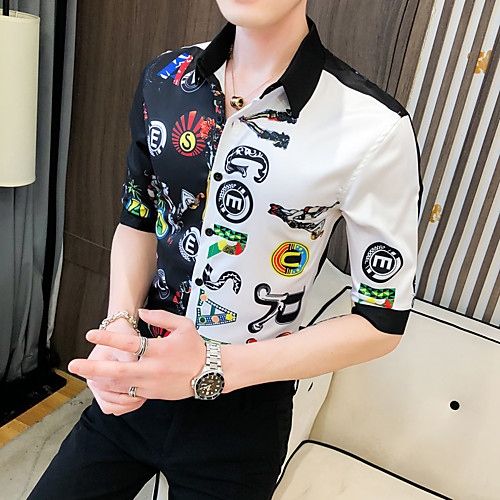 

Men's Geometric Slim Shirt Basic Daily Classic Collar White / Short Sleeve