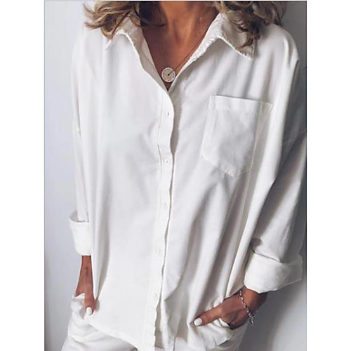 

Women's Blouse Shirt Solid Colored Long Sleeve Pocket V Neck Shirt Collar Tops Basic Top White Orange Khaki