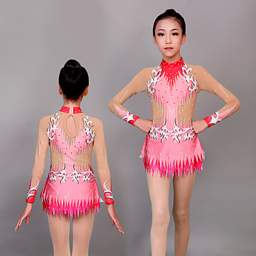 

Rhythmic Gymnastics Leotards Artistic Gymnastics Leotards Women's Girls' Kids Leotard Spandex High Elasticity Handmade Long Sleeve Competition Dance Rhythmic Gymnastics Artistic Gymnastics Blushing