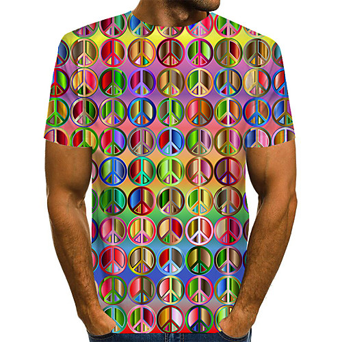 

Men's Plus Size Geometric 3D Pleated Print T-shirt Street chic Exaggerated Daily Going out Round Neck Rainbow / Short Sleeve