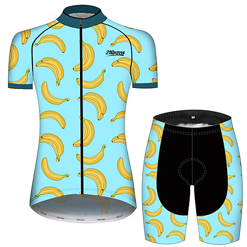 

21Grams Women's Short Sleeve Cycling Jersey with Shorts Black / Blue Floral Botanical Fruit Banana Bike Clothing Suit Breathable 3D Pad Quick Dry Ultraviolet Resistant Sweat-wicking Sports Floral