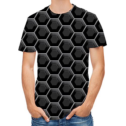 

Men's Geometric Print T-shirt Round Neck Black