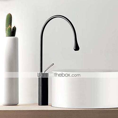 

Bathroom Sink Faucet - Black Tall Hot and Cold Wash Mixer Tap Single Handle Bath Basin Faucet Contemporary