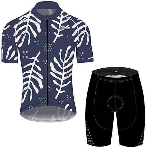 

21Grams Men's Short Sleeve Cycling Jersey with Shorts Spandex Blue / White Solid Color Leaf Floral Botanical Bike UV Resistant Quick Dry Breathable Sports Solid Color Mountain Bike MTB Road Bike