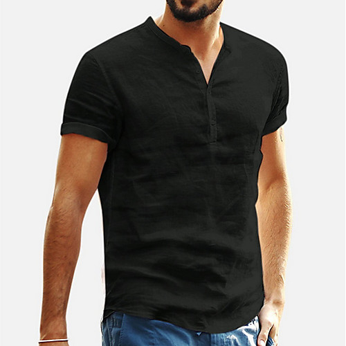 

Men's Shirt Solid Colored Short Sleeve Daily Tops White Black