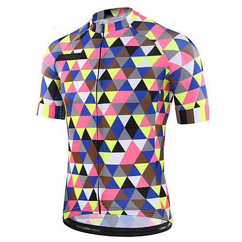

21Grams Men's Short Sleeve Cycling Jersey Spandex BluePink Plaid Checkered Bike Jersey Top Mountain Bike MTB Road Bike Cycling UV Resistant Quick Dry Breathable Sports Clothing Apparel / Stretchy