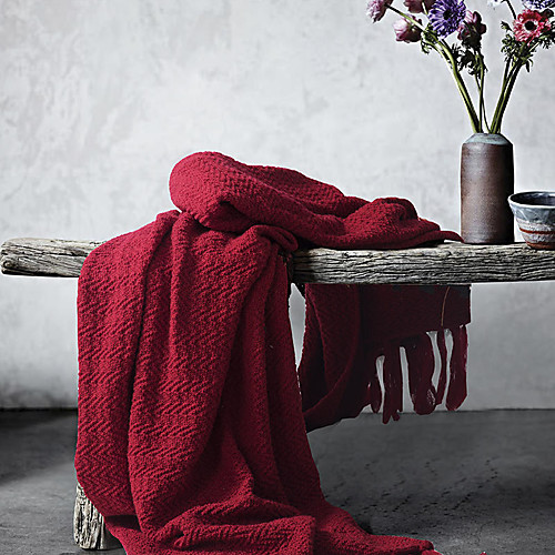 

Bed Blankets / Sofa Throw / Multifunctional Blankets, Solid Color Acrylic Fibers Warmer Tassel Super Soft Blankets