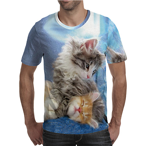 

Men's T shirt 3D Print Graphic Animal Plus Size Print Short Sleeve Daily Tops Elegant Exaggerated Blue