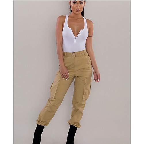 

Women's Basic Cotton Loose Chinos Pants Solid Colored Black Blue Red