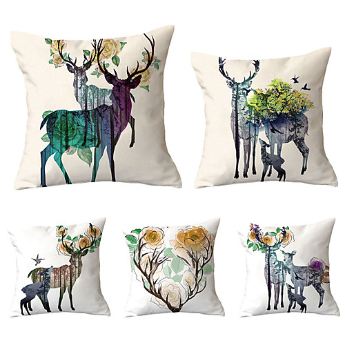 

Set of 5 Polyester Pillow Cover, Animal Graphic Prints Simple Classic Square Traditional Classic Throw Pillow