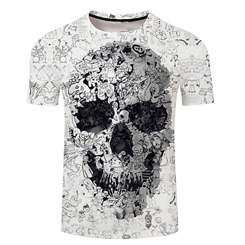 

Men's Plus Size Skull Print T-shirt Exaggerated Daily Going out Round Neck White / Short Sleeve