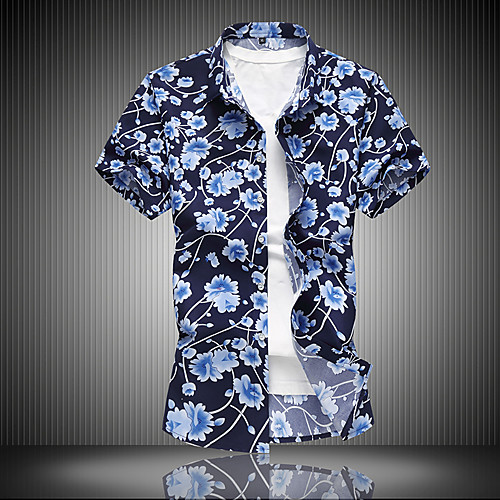 

Men's Shirt Geometric Short Sleeve Beach Tops Basic Blue Yellow
