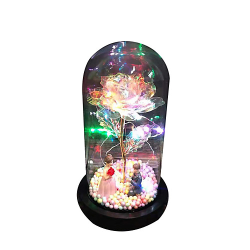 

Couple Gold Foil Rose In A Glass LED Rose Lamps Birthday Gift Dome On A Wooden Base For Valentine's Gifts