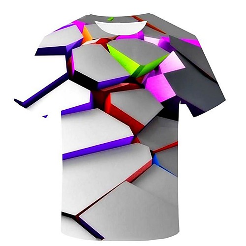 

Men's T shirt Color Block Print Short Sleeve Daily Tops Punk & Gothic Exaggerated Rainbow