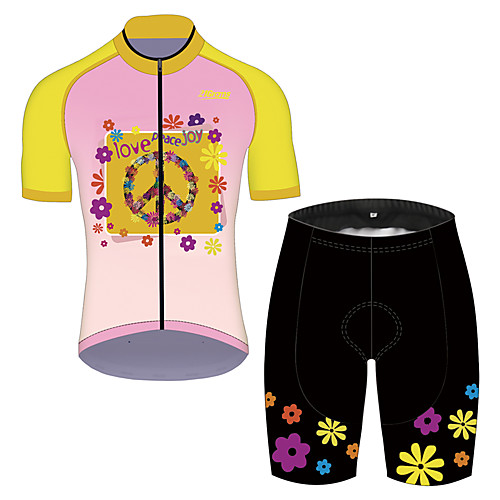 

21Grams Men's Short Sleeve Cycling Jersey with Shorts Spandex Polyester Pink / Black Gradient Floral Botanical Bike Clothing Suit UV Resistant Breathable 3D Pad Quick Dry Sweat-wicking Sports Solid