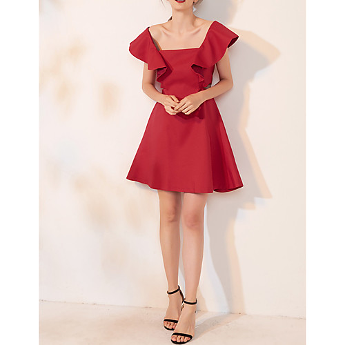 

A-Line Sexy Homecoming Cocktail Party Dress Scoop Neck Short Sleeve Short / Mini Spandex with Ruffles 2021