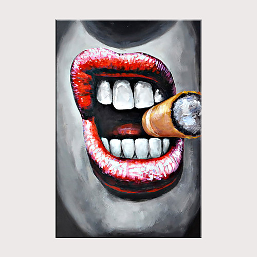 

Hand Painted Canvas Abstract Oil Painting Large Cigar Smoking Mouth Large Size Frameless Painting