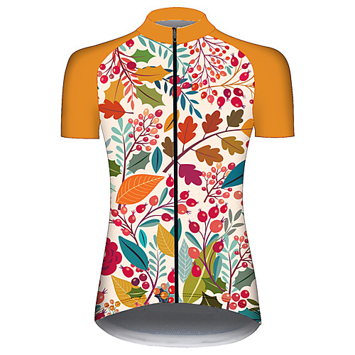 

21Grams Women's Short Sleeve Cycling Jersey Spandex Green / Yellow Leaf Floral Botanical Bike Jersey Top Mountain Bike MTB Road Bike Cycling UV Resistant Breathable Quick Dry Sports Clothing Apparel