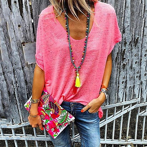 

Women's Solid Colored Loose T-shirt Daily Casual V Neck White / Black / Blue / Red / Yellow / Gray