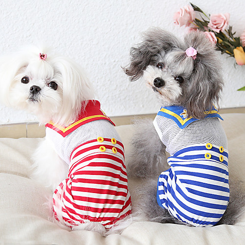 

Dog Costume Jumpsuit Dog Clothes Breathable Red Blue Costume Beagle Bichon Frise Chihuahua Cotton Voiles & Sheers Stripes Casual / Sporty Cute XS S M L XL