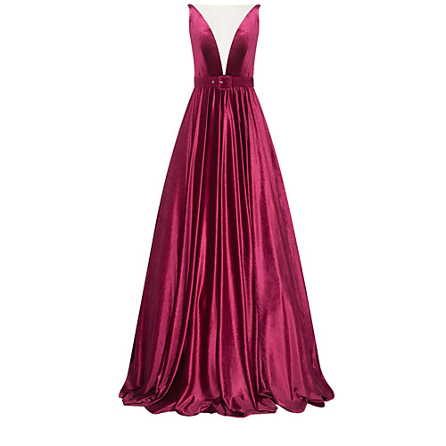 

A-Line Sexy Engagement Formal Evening Dress Illusion Neck Sleeveless Sweep / Brush Train Polyester with Pleats 2021