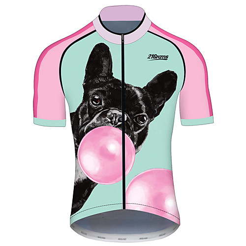 

21Grams Men's Short Sleeve Cycling Jersey Spandex PinkGreen Dog Balloon Animal Bike Jersey Top Mountain Bike MTB Road Bike Cycling UV Resistant Breathable Quick Dry Sports Clothing Apparel