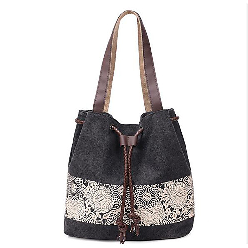 

Women's Canvas Top Handle Bag Floral Print Blue / Brown / Black