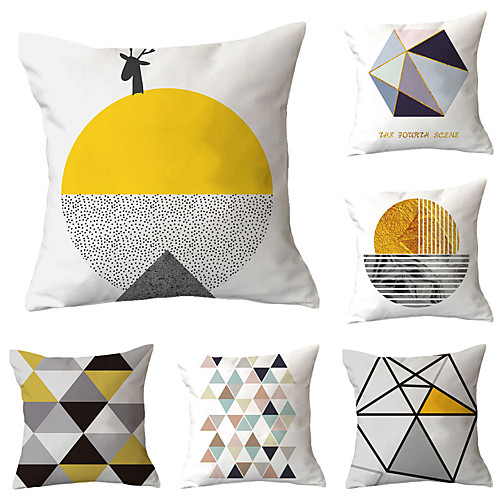 

Set of 6 Polyester Pillow Cover, Geometric Geometic Simple Classic Square Traditional Classic Throw Pillow