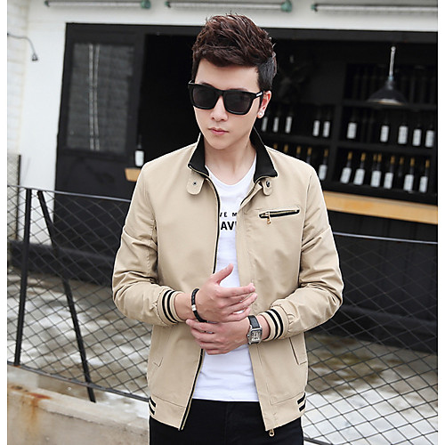 

Men's Solid Colored Jacket Regular Daily Long Sleeve Cotton Coat Tops Black