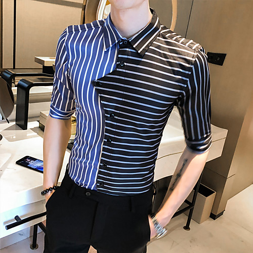 

Men's Geometric Slim Shirt Daily Classic Collar Blue / Red