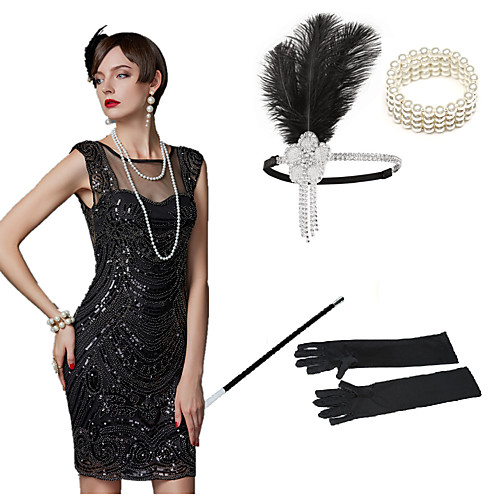 

The Great Gatsby Charleston 1920s The Great Gatsby Costume Accessory Sets Masquerade Women's Costume Bead Bracelet Beaded Necklace Black Vintage Cosplay Party Halloween / 1 Bracelet / 1 Hair Jewelry