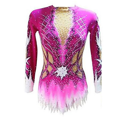 

21Grams Rhythmic Gymnastics Leotards Artistic Gymnastics Leotards Women's Girls' Leotard Fuchsia Spandex High Elasticity Breathable Handmade Jeweled Diamond Look Long Sleeve Training Dance Rhythmic