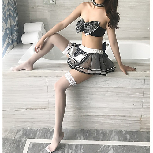

Women's Lace / Backless / Bow Suits Nightwear Jacquard / Solid Colored Black One-Size