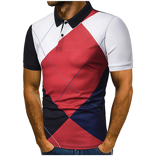 

Men's Polo Color Block Short Sleeve Daily Tops Basic Elegant Red Gray