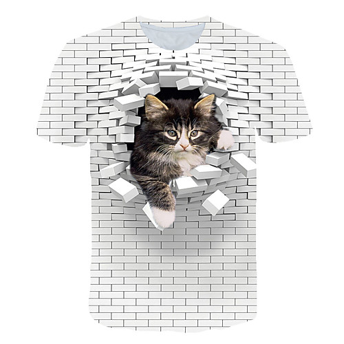 

Men's T shirt Color Block 3D Animal Plus Size Print Short Sleeve Daily Tops Basic Exaggerated White