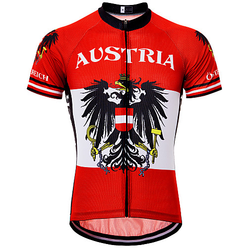 

21Grams Eagle Austria Men's Short Sleeve Cycling Jersey - Red / White Bike Top UV Resistant Breathable Quick Dry Sports Terylene Mountain Bike MTB Road Bike Cycling Clothing Apparel / Micro-elastic
