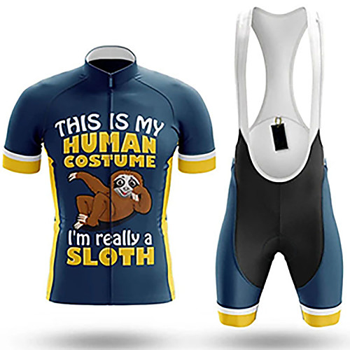 

21Grams Men's Short Sleeve Cycling Jersey with Bib Shorts Blue Animal Sloth Bike Clothing Suit UV Resistant Breathable 3D Pad Quick Dry Sweat-wicking Sports Animal Mountain Bike MTB Road Bike Cycling