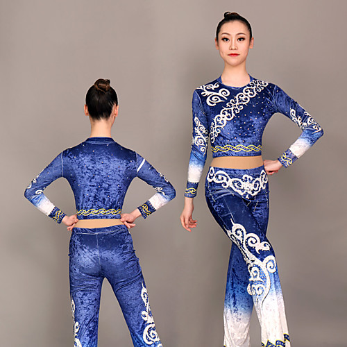 

Cheerleader Costume Gymnastics Suits Women's Girls' Kids Pants / Trousers Spandex High Elasticity Handmade Long Sleeve Competition Dance Rhythmic Gymnastics Gymnastics Dark Blue