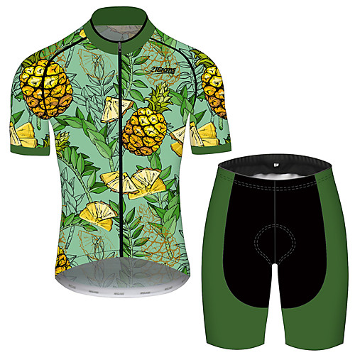 

21Grams Men's Short Sleeve Cycling Jersey with Shorts Spandex Black / Green Floral Botanical Fruit Bike UV Resistant Quick Dry Breathable Sports Floral Botanical Mountain Bike MTB Road Bike Cycling