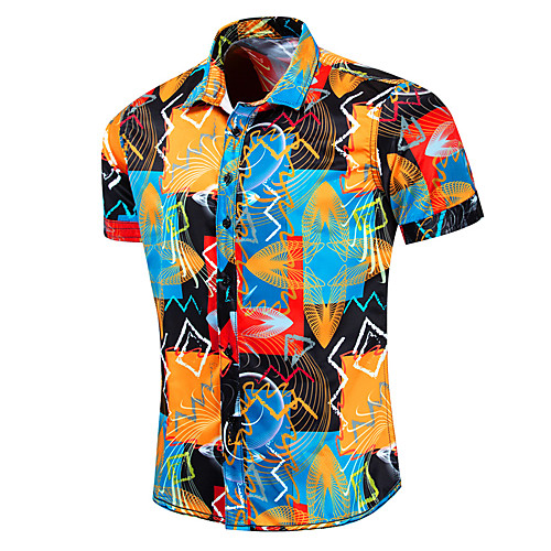 

Men's Geometric Print Shirt - Cotton Basic Tropical Street chic Daily Going out Classic Collar Yellow / Short Sleeve